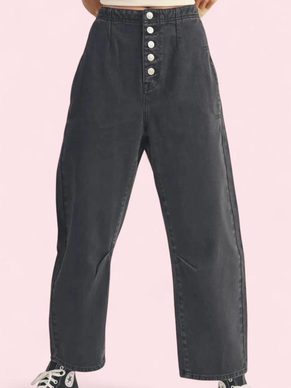 Fab’rik NWT Charcoal Barrel Jeans High Rise Button Fly Medium Cotton